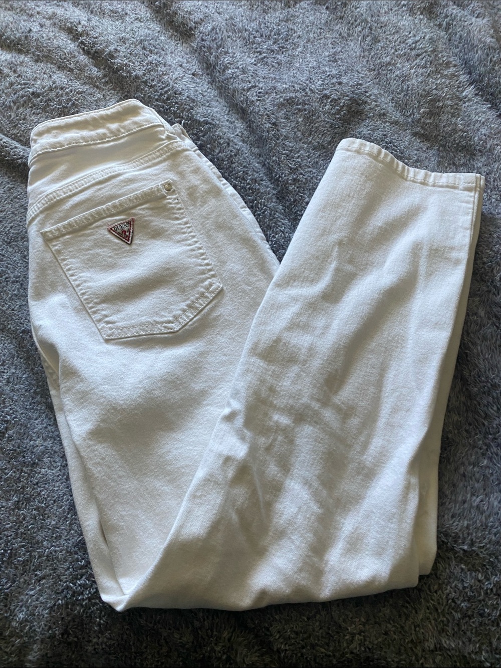 Guess White Mom Jean with Branded Waist Labels